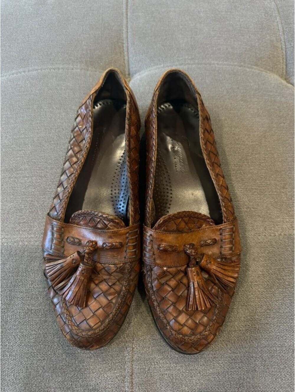 Bragano Cole Haan Woven Leather Tassel Loafers Brown 7M Women
